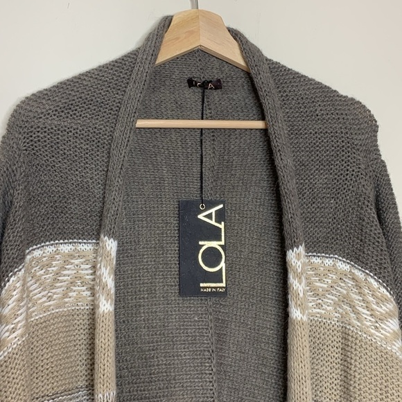 Lola || NWT Made in Italy Open Front Fringe Waterfall Knit Cardigan Sweater S - Picture 5 of 17